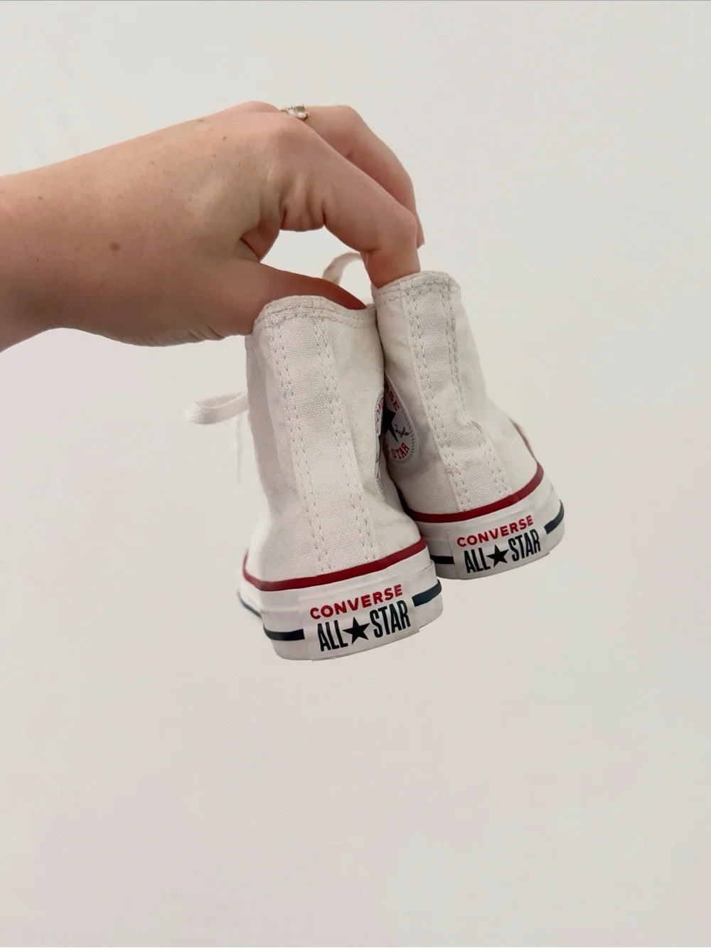 kids 12 Classic White High-Top Canvas Sneakers with Red/Black Stripe